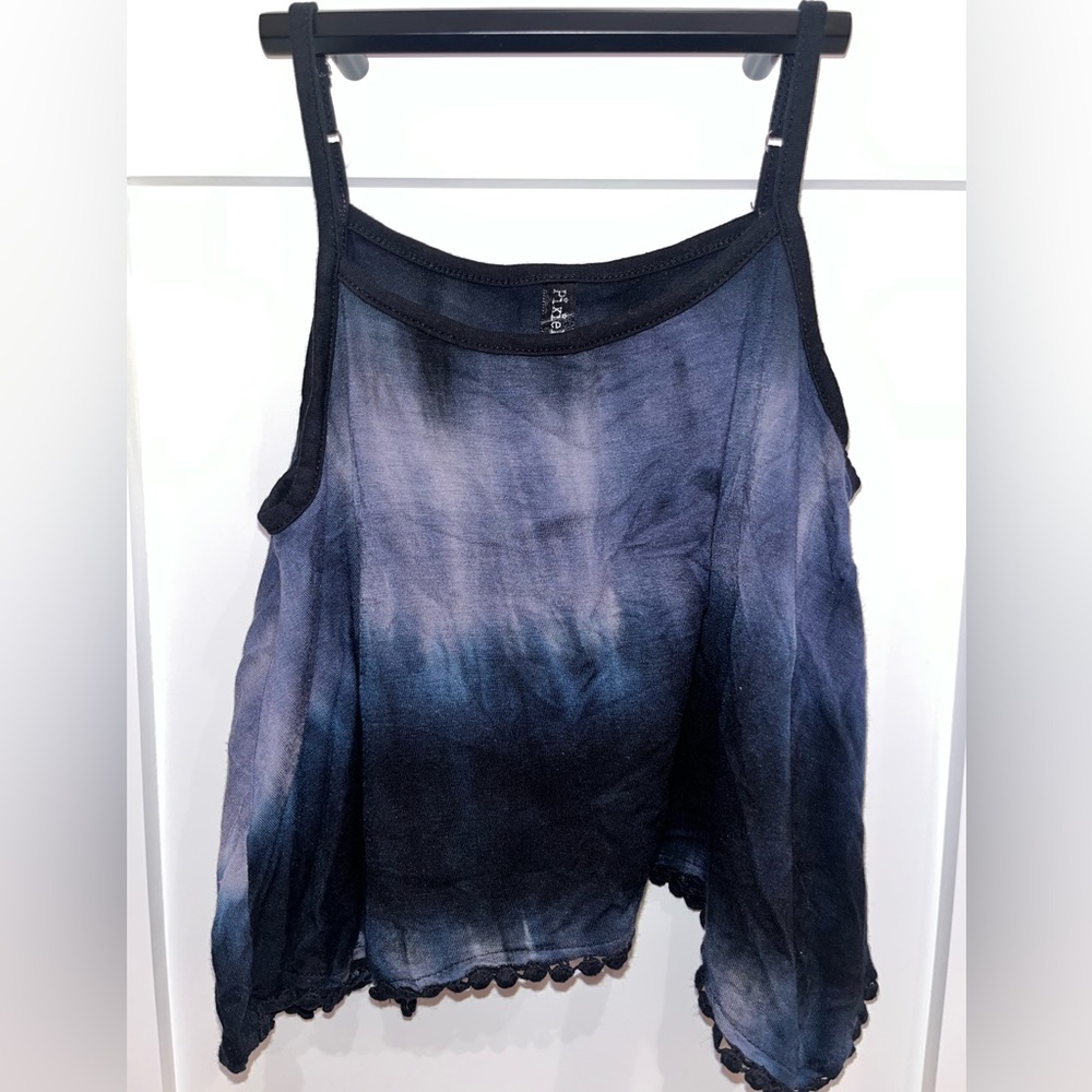 Pixie Lane crop tank top in black and blue tie dye